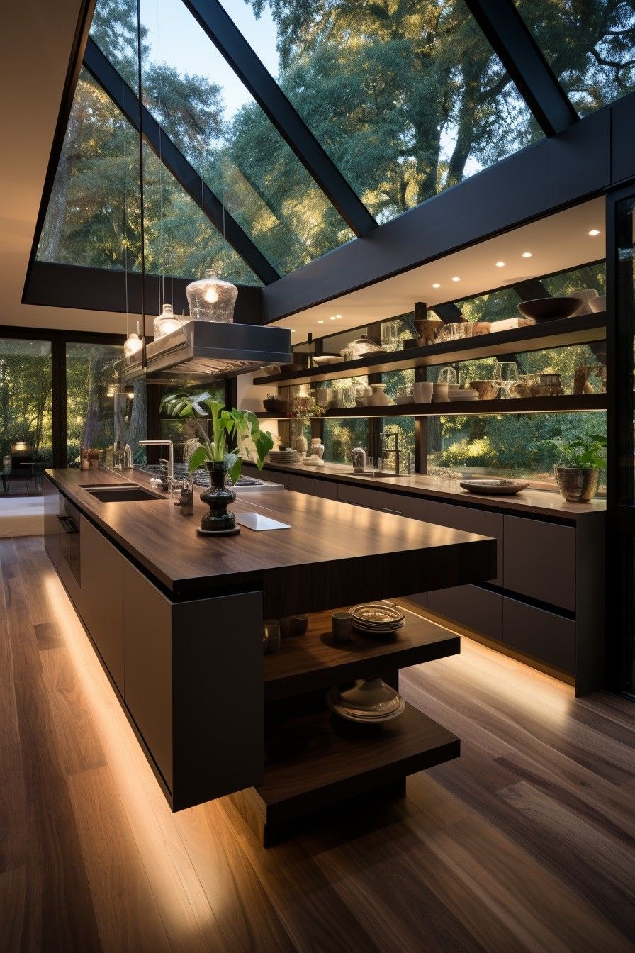 Área gourmet com cobertura de vidro e ambiente interno integrado